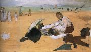 Edouard Manet On the beach,Boulogne-sur-Mer oil painting reproduction